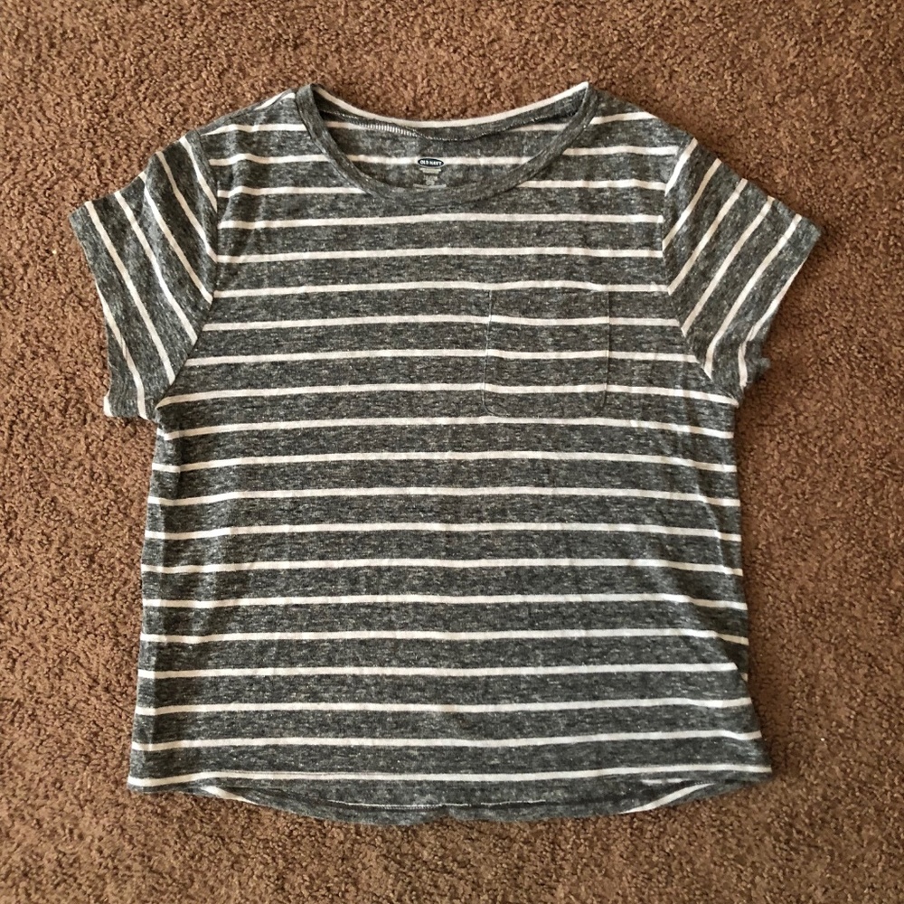 Grey & White striped - short sleeve shirt